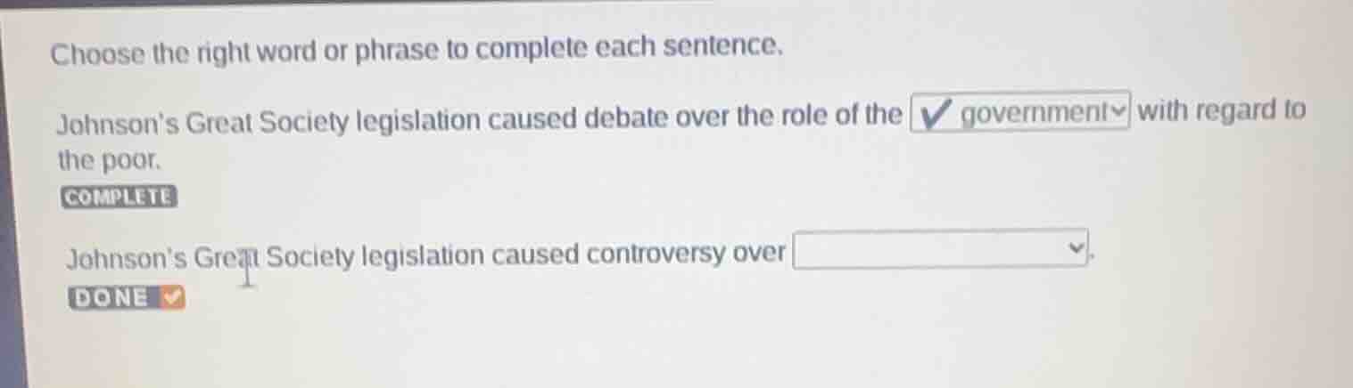 choose the right word or phrase to complete each sentence. johnson’s gr…