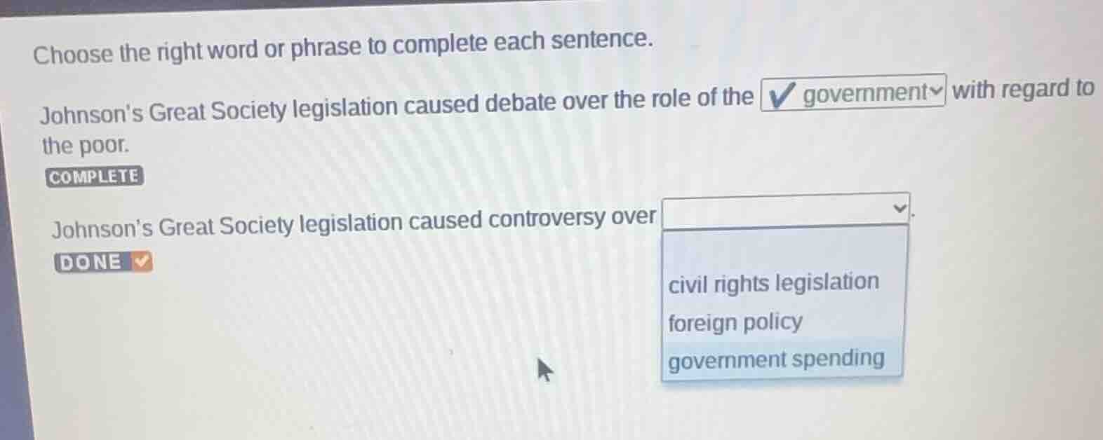 choose the right word or phrase to complete each sentence. johnsons gre…