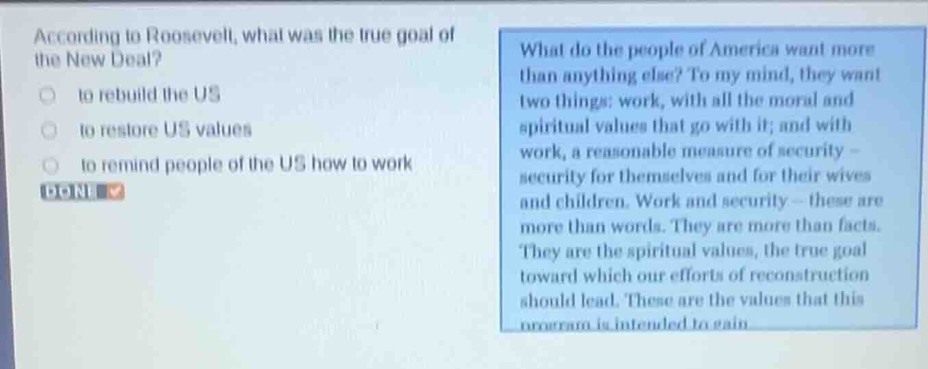 according to roosevelt, what was the true goal of the new deal? to rebu…