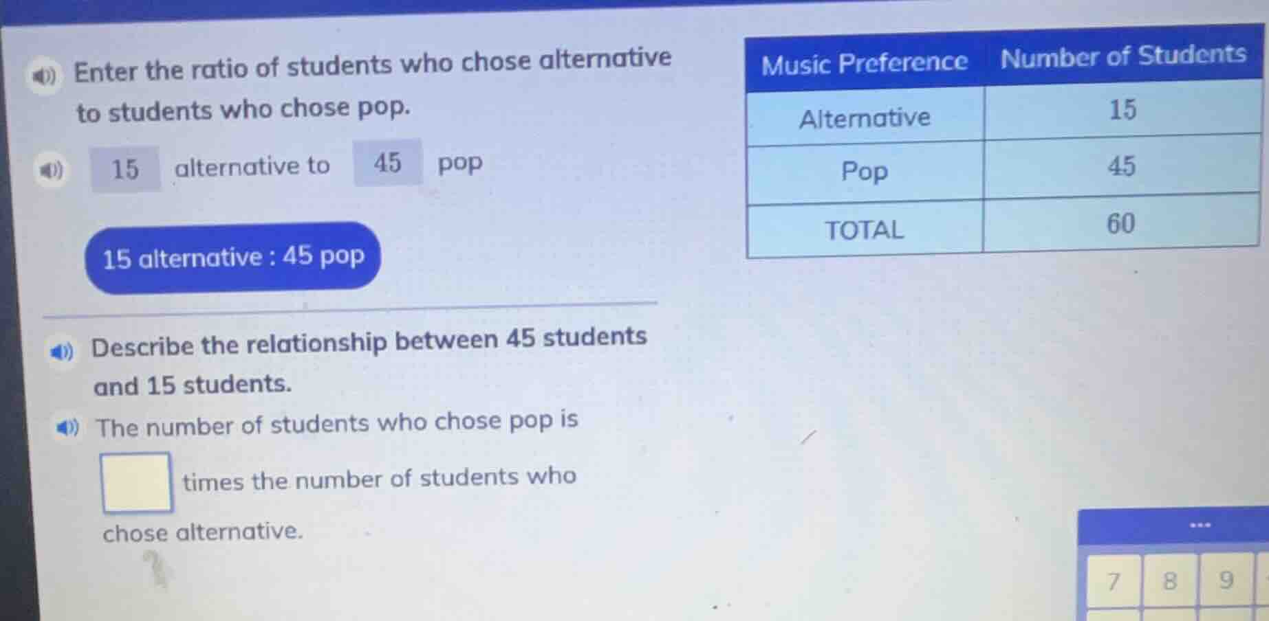 enter the ratio of students who chose alternative to students who chose…