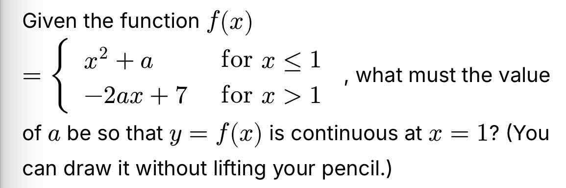 given the function $f(x) = \\begin{cases} x^2 + a & \\text{for } x \\le…