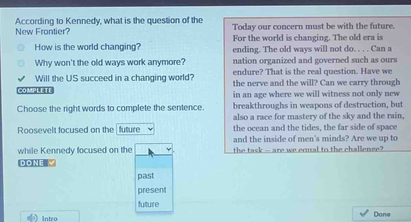 according to kennedy, what is the question of the new frontier? how is …