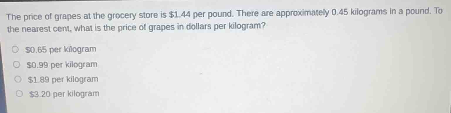 the price of grapes at the grocery store is $1.44 per pound. there are …