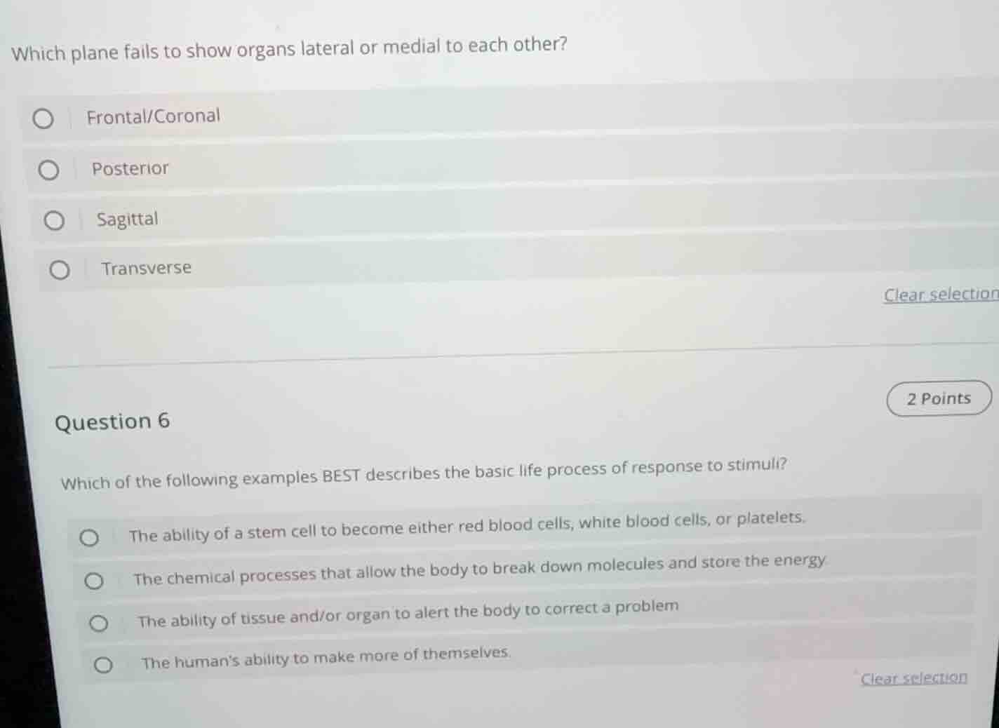 which plane fails to show organs lateral or medial to each other? front…