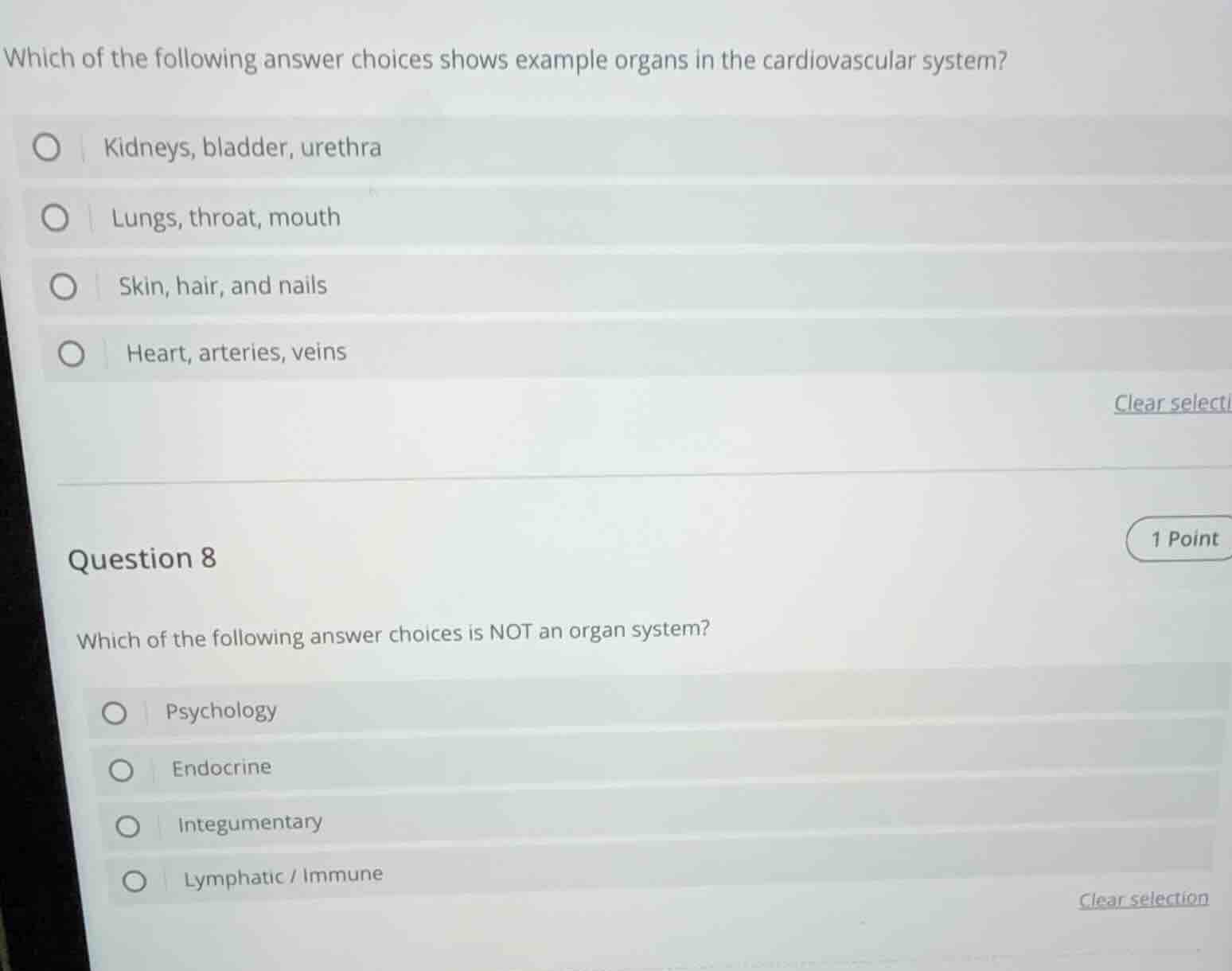 which of the following answer choices shows example organs in the cardi…