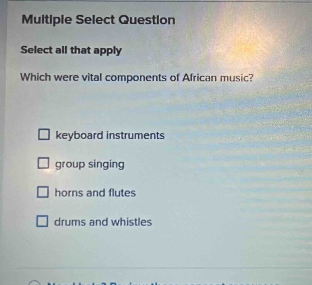 multiple select question select all that apply which were vital compone…