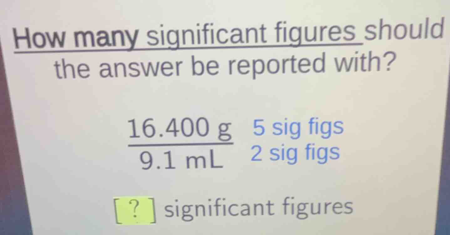 how many significant figures should the answer be reported with? \\(\\f…