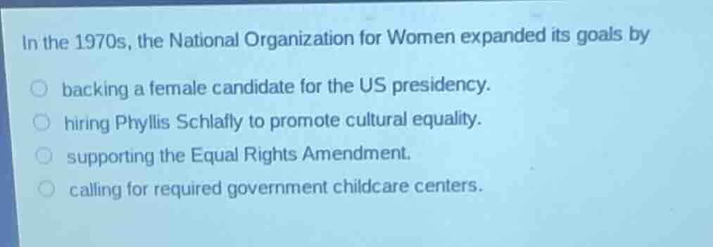 in the 1970s, the national organization for women expanded its goals by…