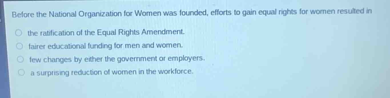 before the national organization for women was founded, efforts to gain…