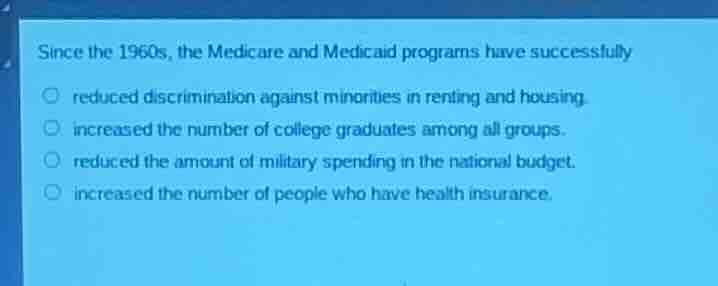 since the 1960s, the medicare and medicaid programs have successfully r…