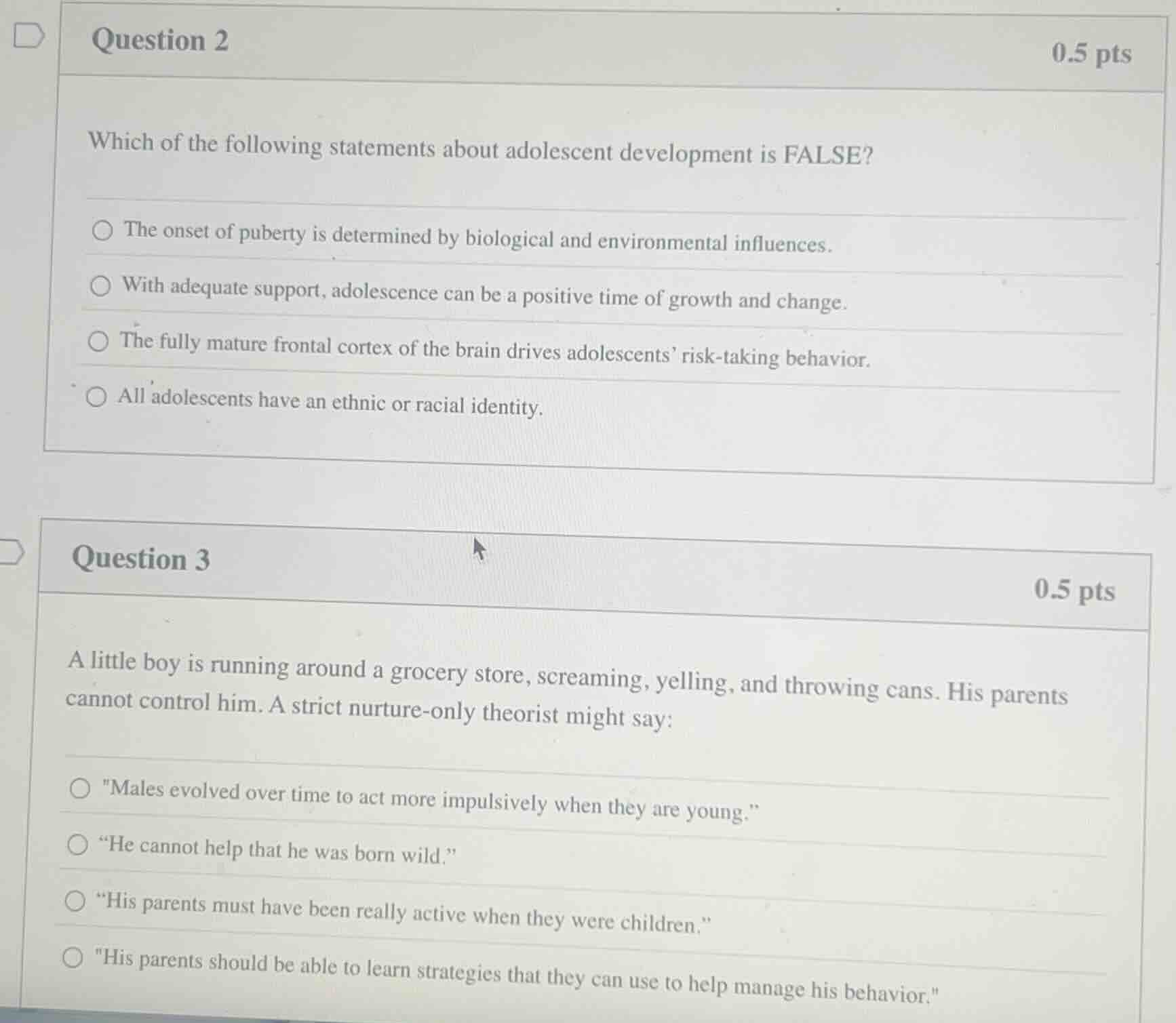 question 2 0.5 pts which of the following statements about adolescent d…