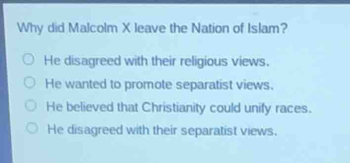 why did malcolm x leave the nation of islam? he disagreed with their re…