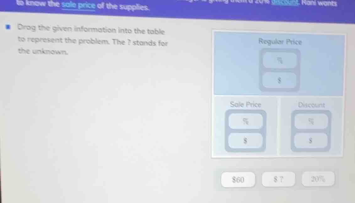 to know the sale price of the supplies. drag the given information into…