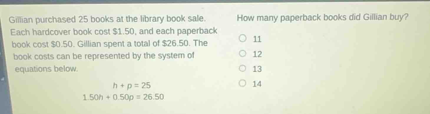 gillian purchased 25 books at the library book sale. each hardcover boo…
