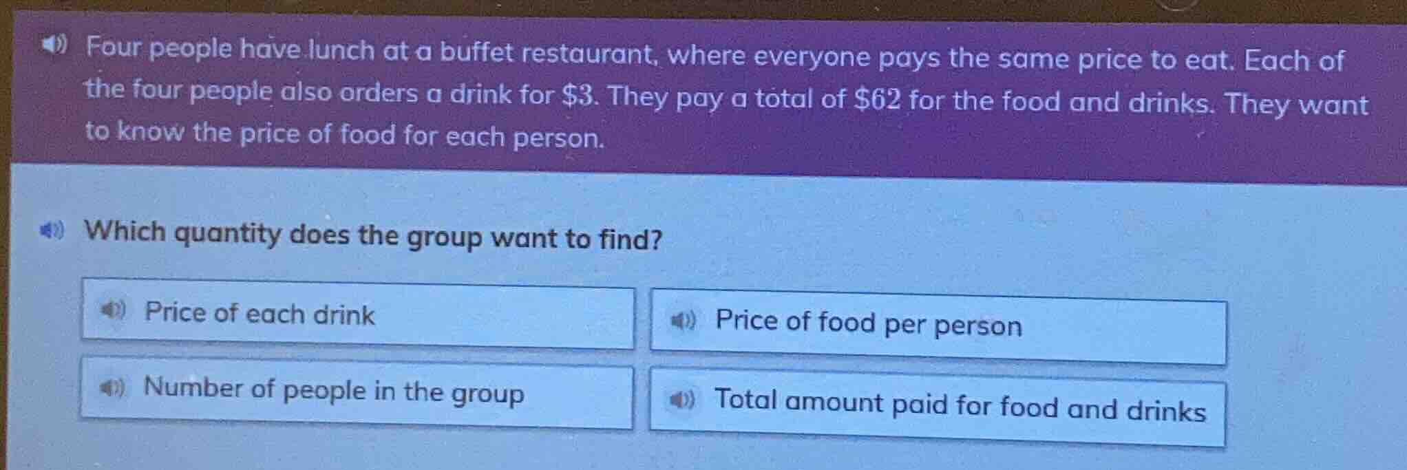 four people have lunch at a buffet restaurant, where everyone pays the …