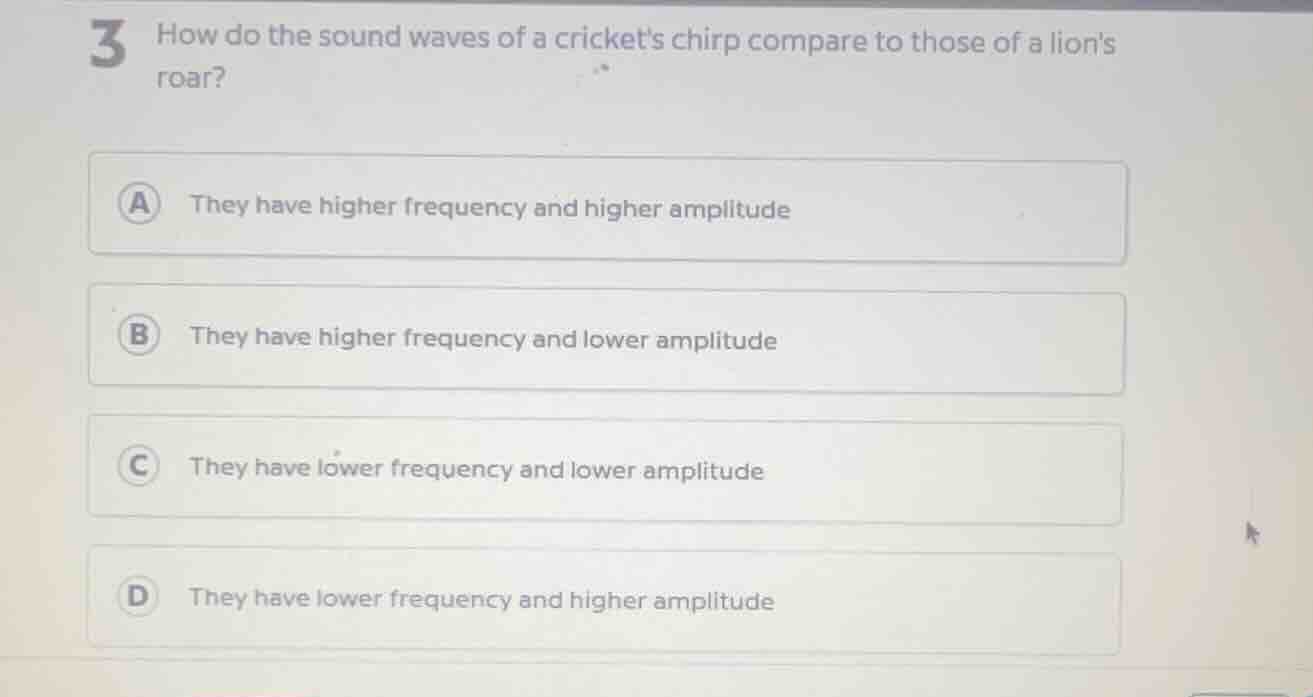 3 how do the sound waves of a crickets chirp compare to those of a lion…