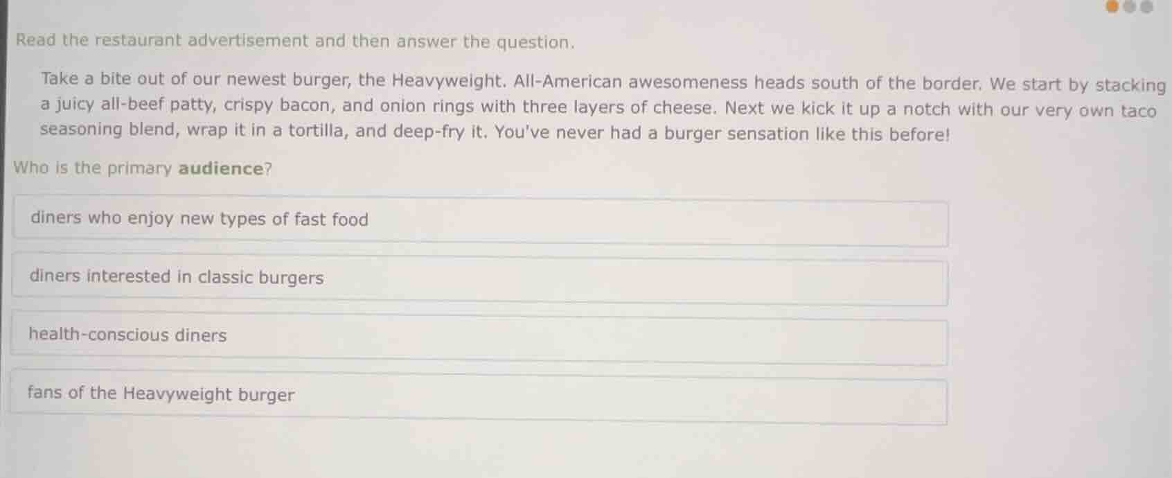 read the restaurant advertisement and then answer the question. take a …