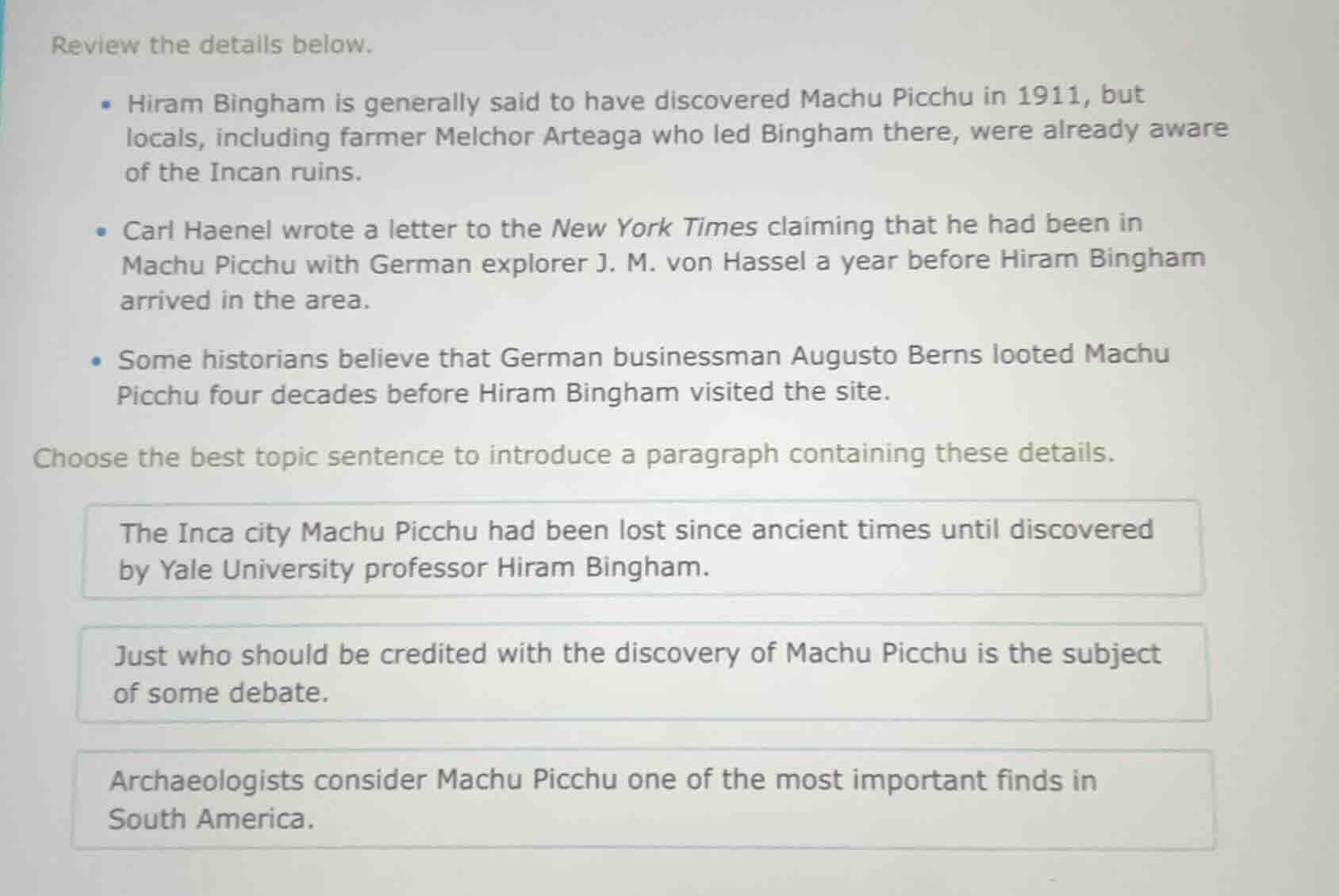 review the details below. - hiram bingham is generally said to have dis…