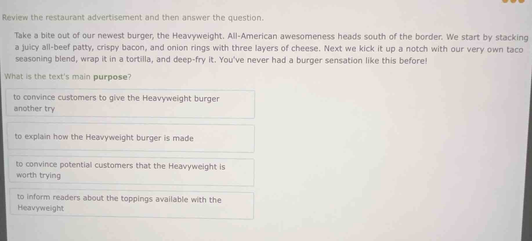 review the restaurant advertisement and then answer the question. take …