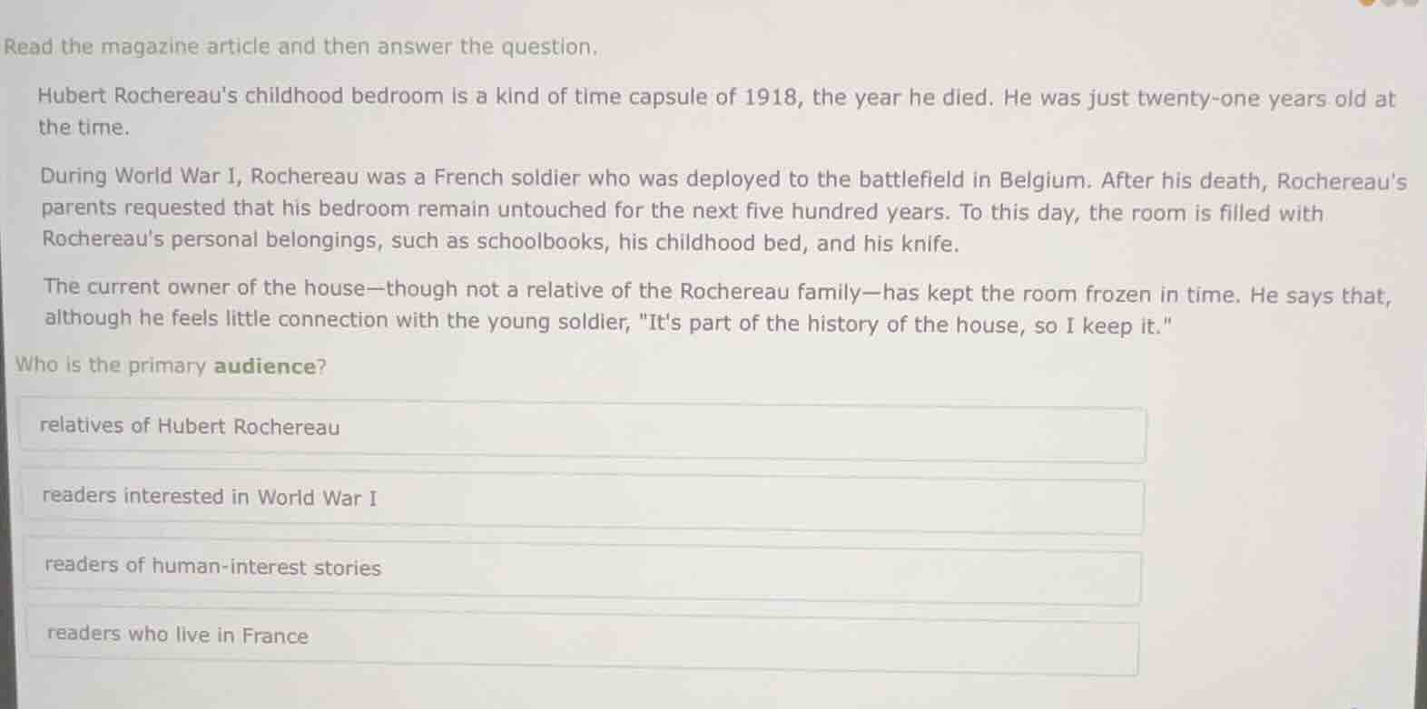 read the magazine article and then answer the question. hubert rocherea…