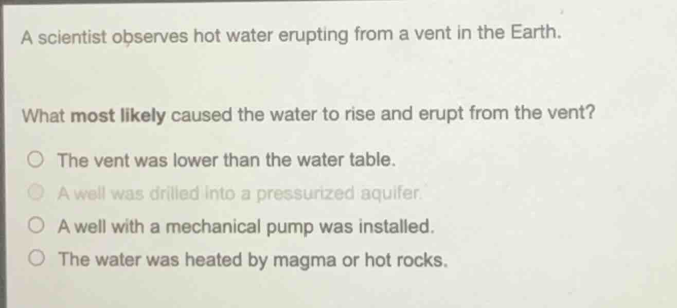 a scientist observes hot water erupting from a vent in the earth. what …