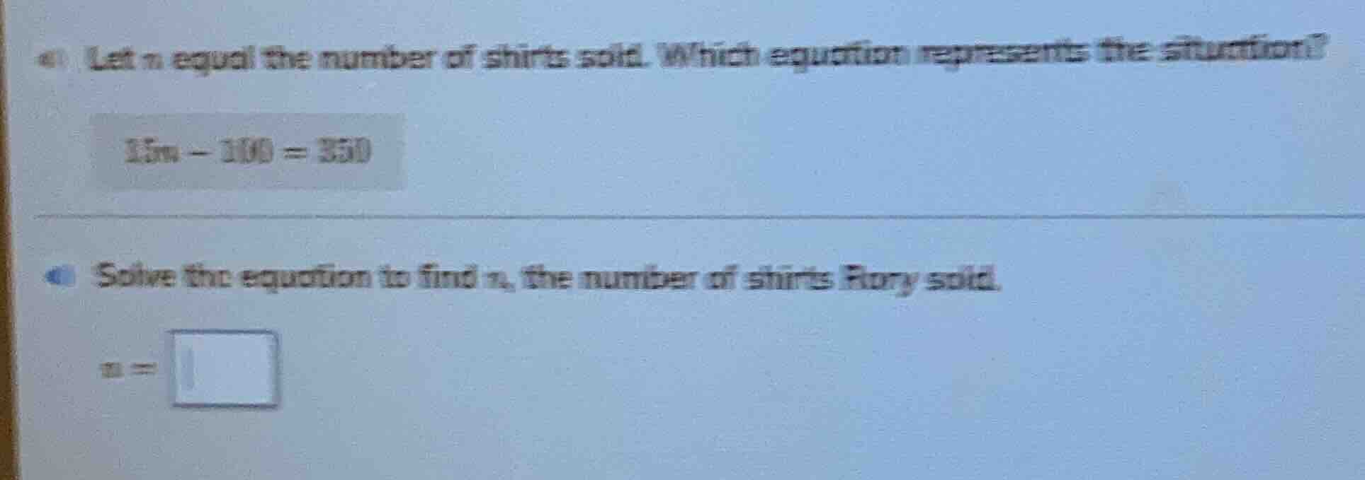 a) let n equal the number of shirts sold. which equation represents the…