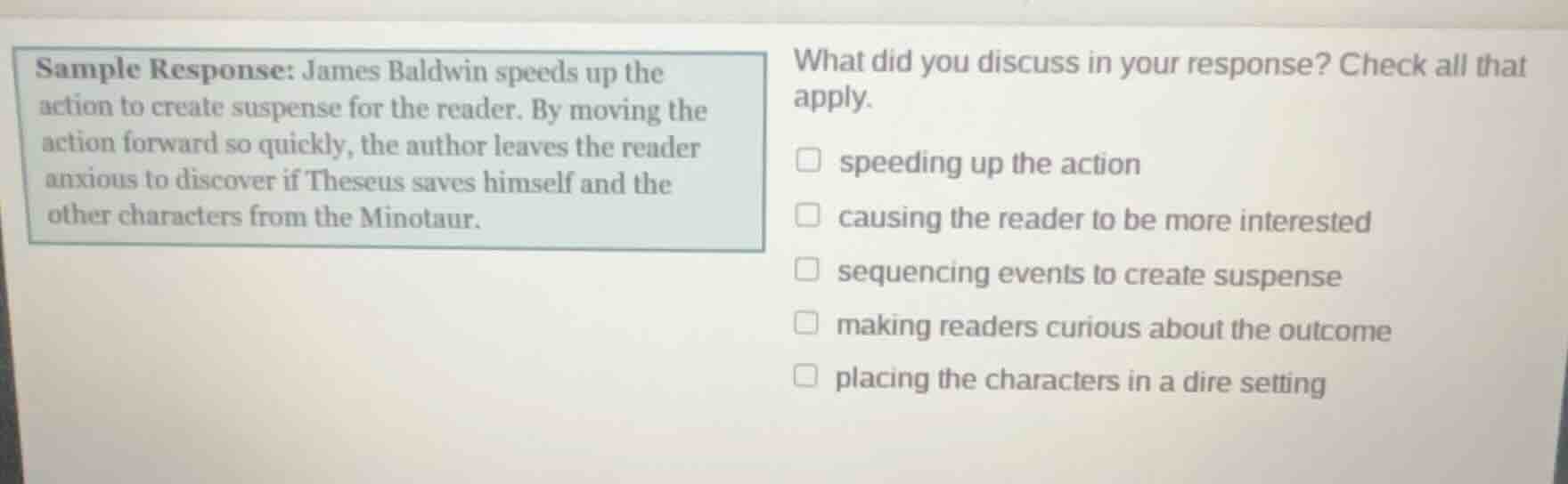 sample response: james baldwin speeds up the action to create suspense …