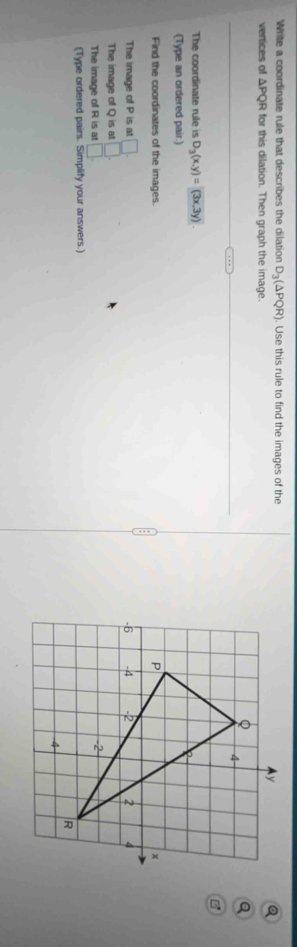 write a coordinate rule that describes the dilation ( d_3(\triangle pqr…