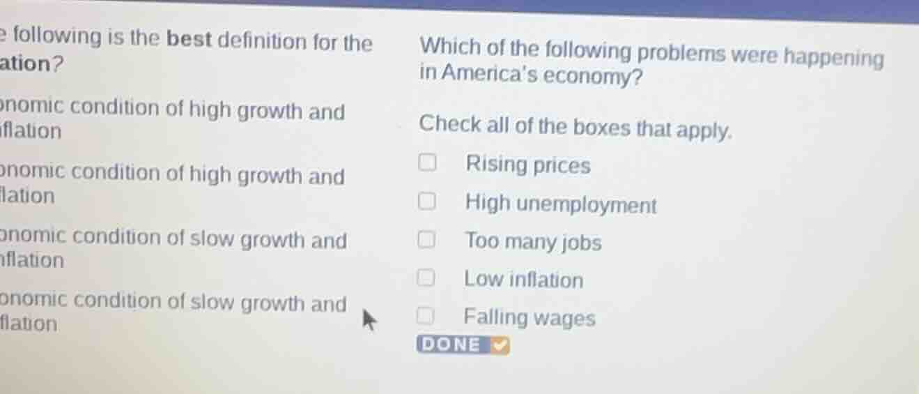 which of the following problems were happening in americas economy? che…
