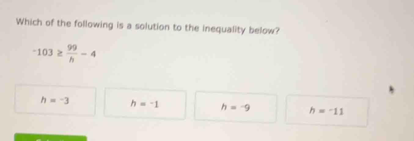 which of the following is a solution to the inequality below? $-103 geq…
