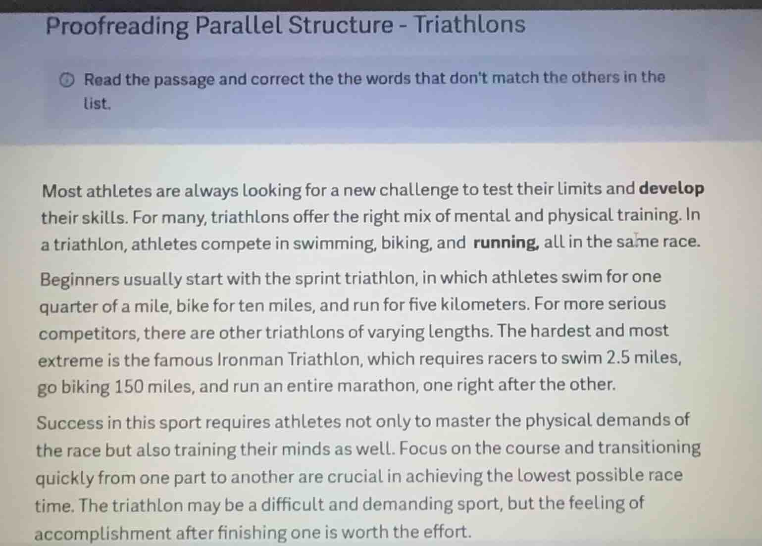 proofreading parallel structure - triathlons read the passage and corre…