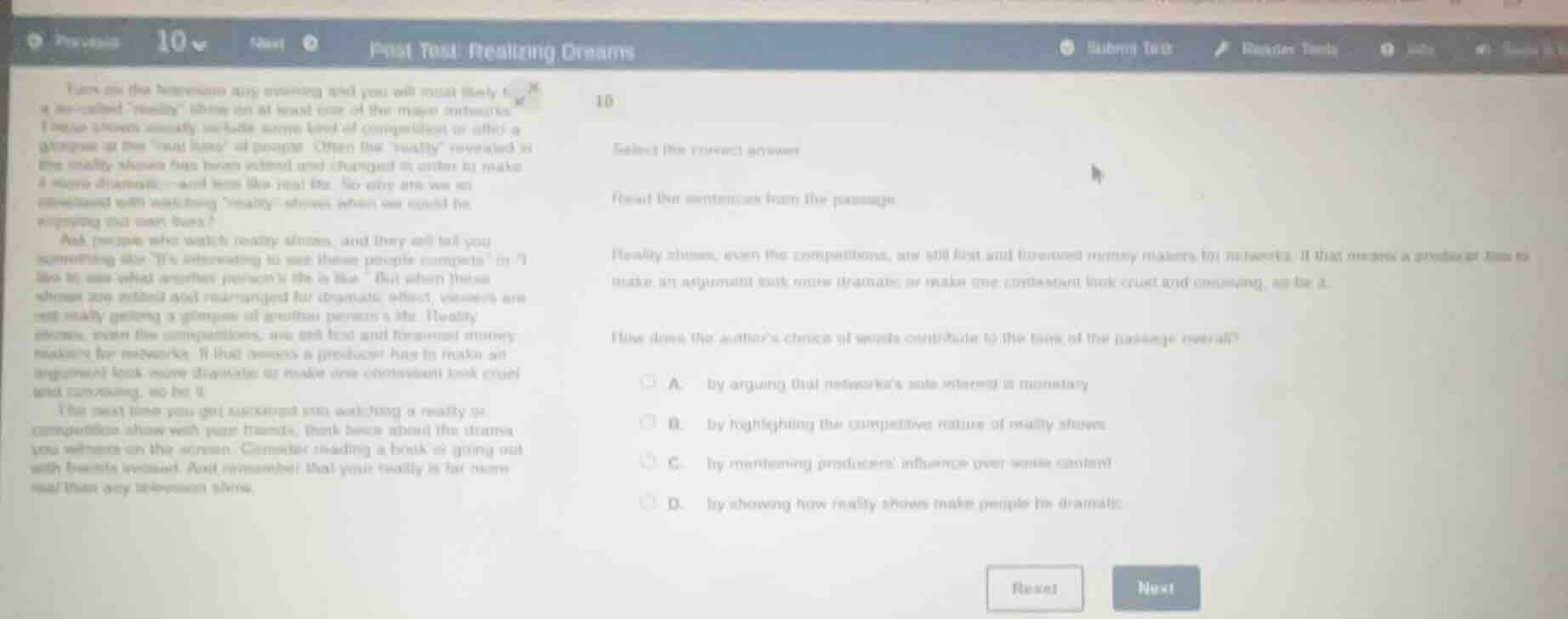 10 select the correct answer. read the sentence from the passage. reali…