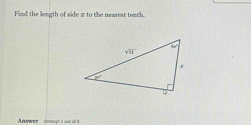 find the length of side x to the nearest tenth. triangle with angles 30…