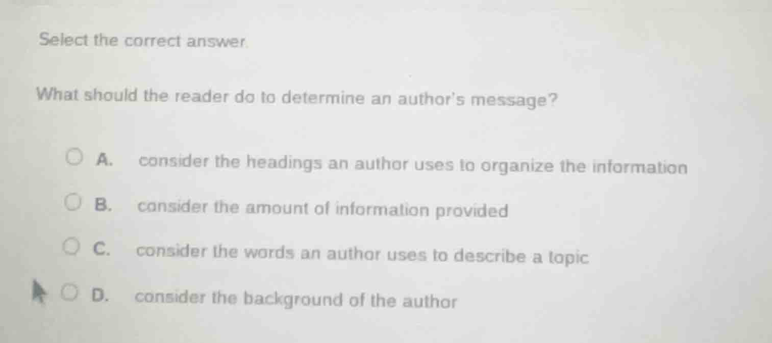 select the correct answer. what should the reader do to determine an au…