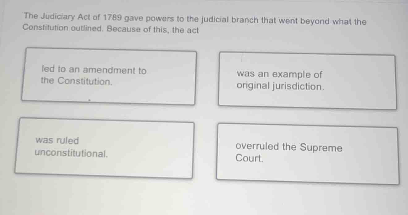 the judiciary act of 1789 gave powers to the judicial branch that went …