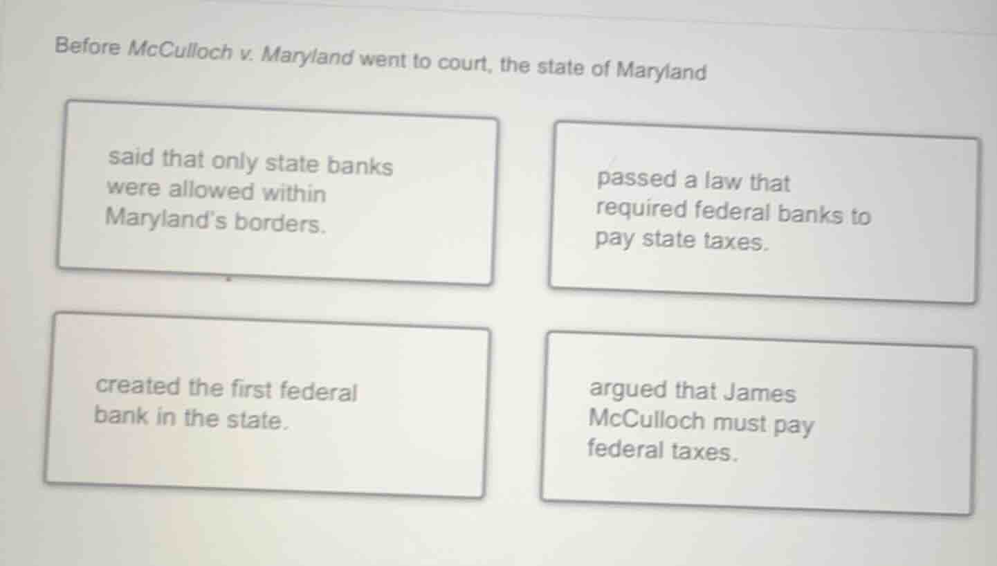 before mcculloch v. maryland went to court, the state of maryland said …