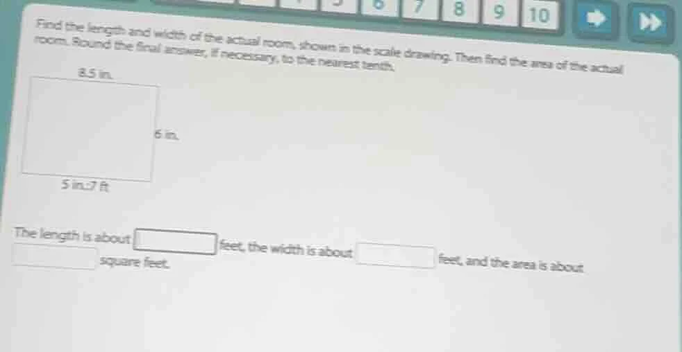 find the length and width of the actual room, shown in the scale drawin…