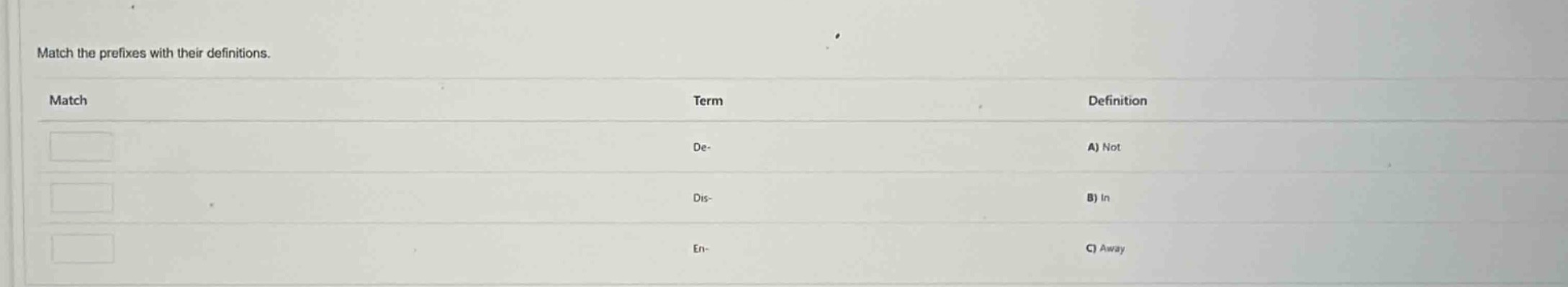 match the prefixes with their definitions. | match | term | definition …