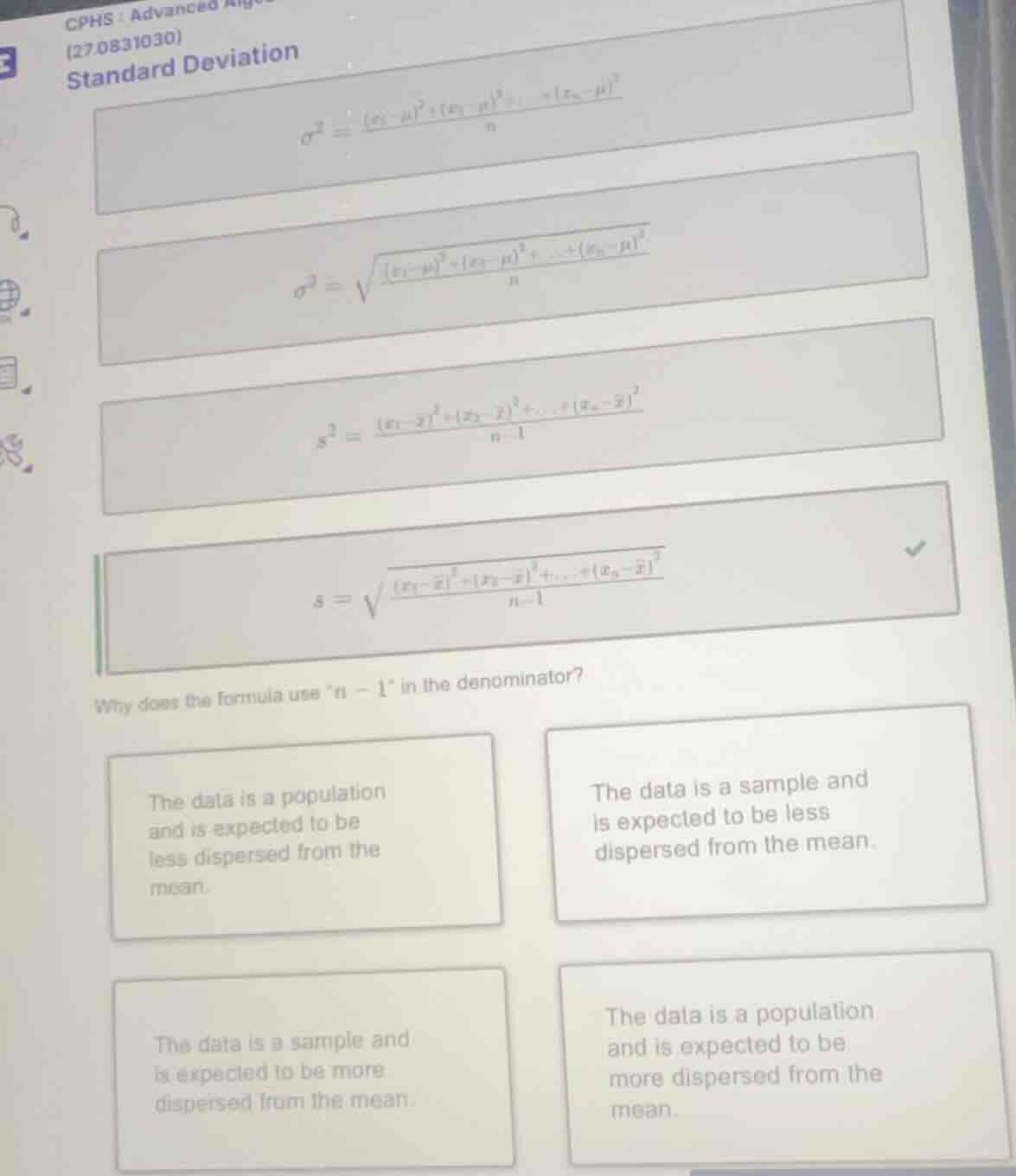 cphs : advanced (270831030) standard deviation $\\sigma^2 = \\frac{(x_1…