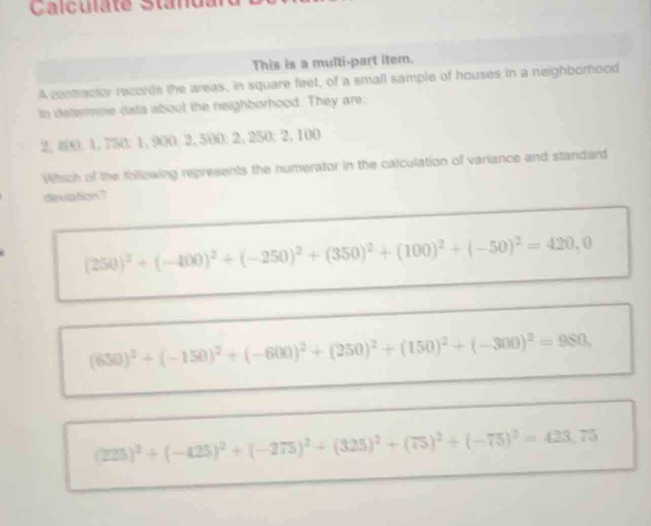 calculate standard deviation this is a multi - part item. a contractor …