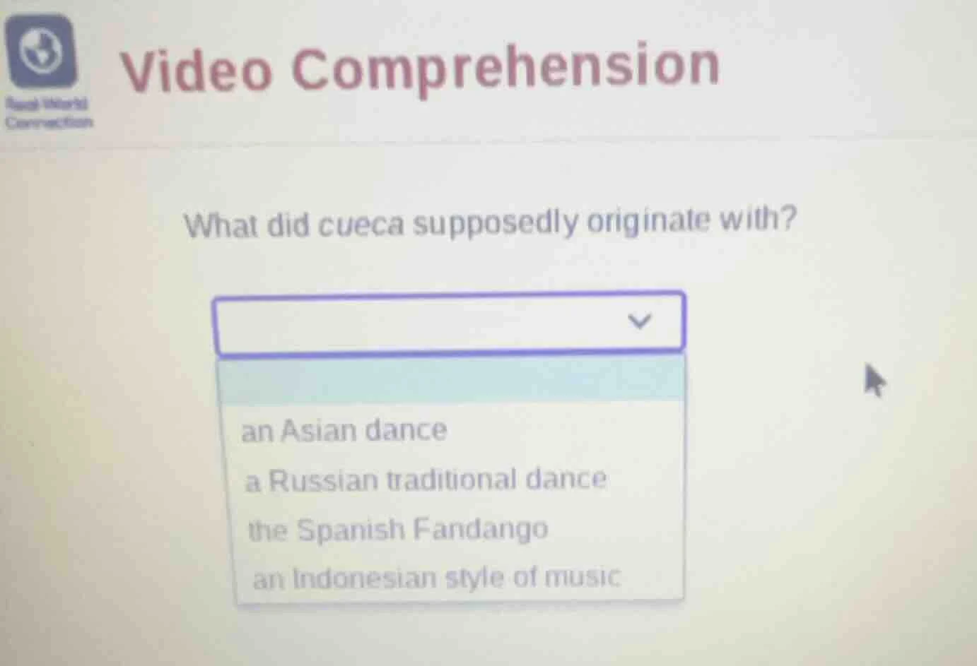 video comprehension what did cueca supposedly originate with? an asian …