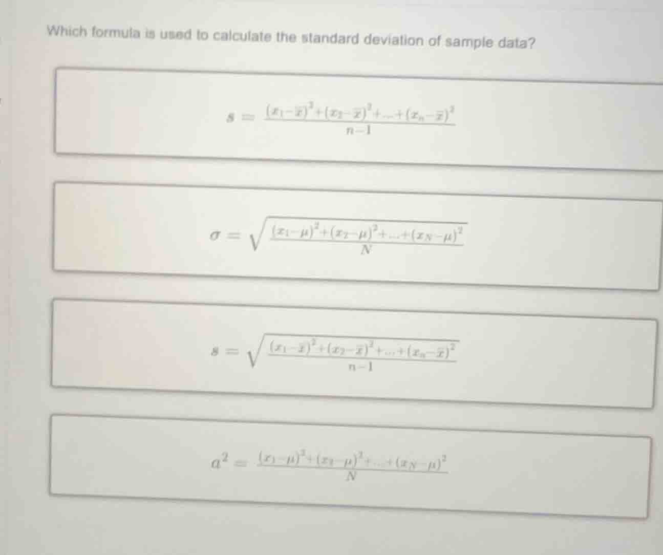 which formula is used to calculate the standard deviation of sample dat…