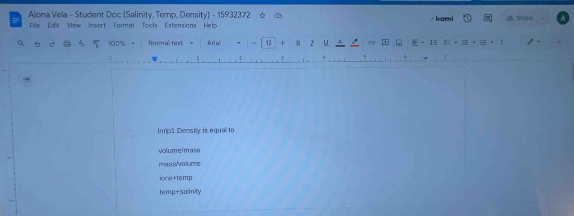 imlp1.density is equal to volume/mass mass/volume ions+temp temp+salini…