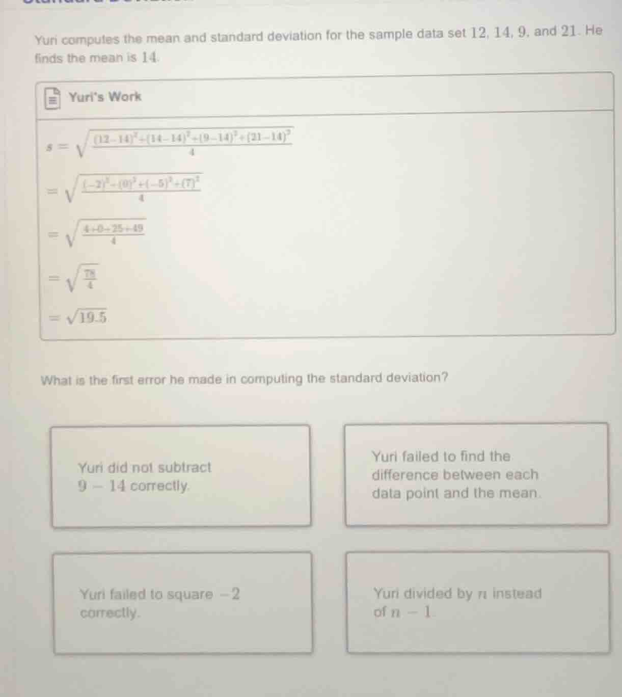 yun computes the mean and standard deviation for the sample data set 12…