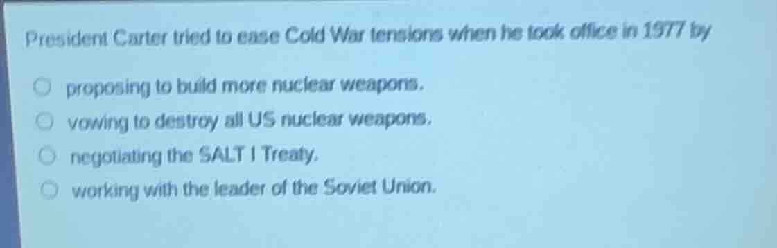 president carter tried to ease cold war tensions when he took office in…