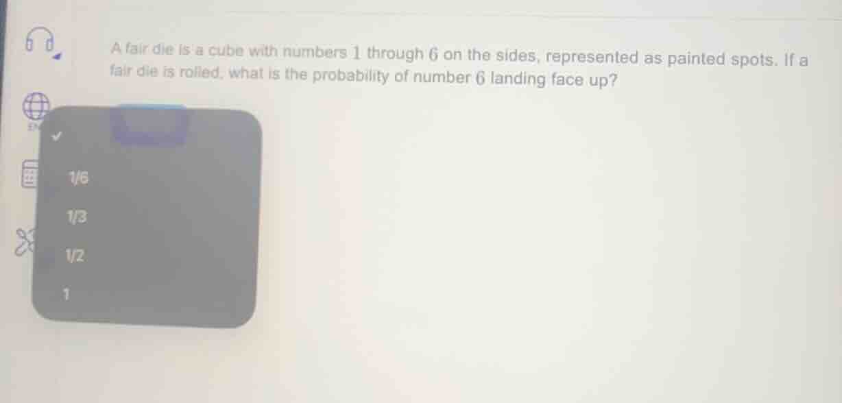 a fair die is a cube with numbers 1 through 6 on the sides, represented…