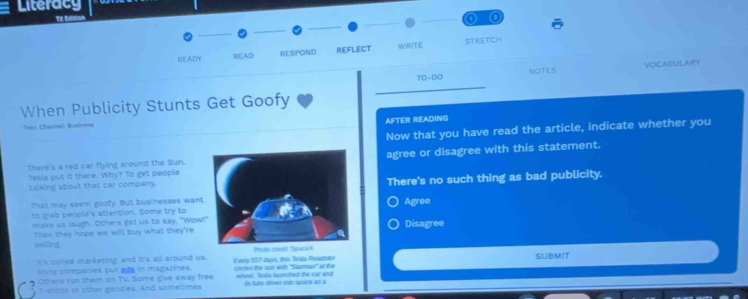 literacy tx edition ready read respond reflect write stretch to - do no…