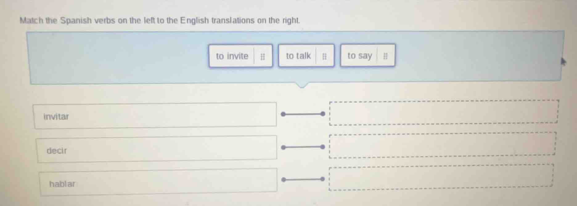 match the spanish verbs on the left to the english translations on the …