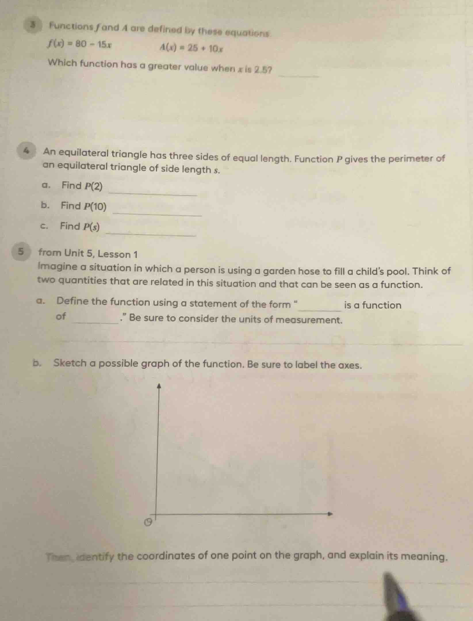 3 functions f and a are defined by these equations: $f(x) = 80 - 15x$ $…