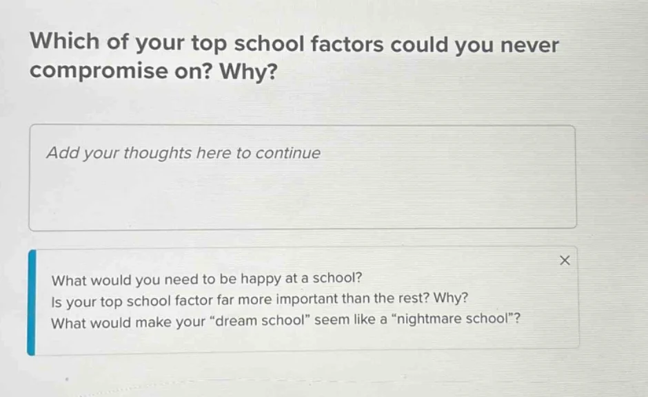 which of your top school factors could you never compromise on? why? ad…